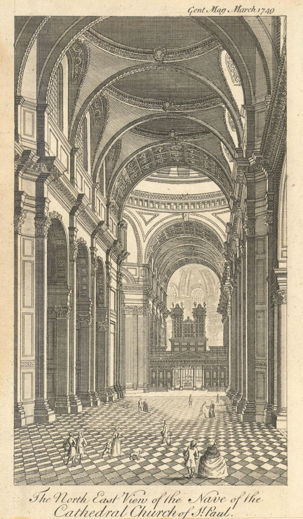The north east view of the nave of St. Paul's Cathedral, London 1749 old print
