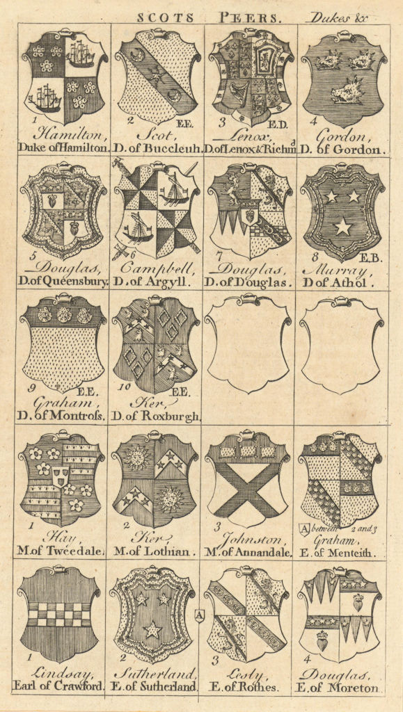 Scottish peerage arms Hamilton Buccleuch Lenox Gordon Queensbury Argyll 1749