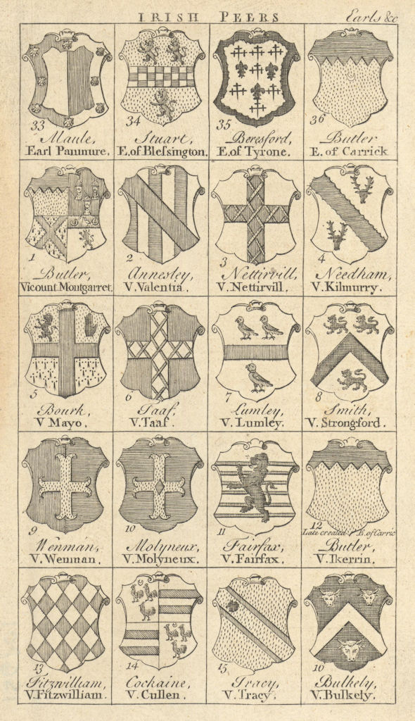 Irish peerage arms Earls Panmure Tyrone Carrick Valentia Kilmurry Mayo Taaf 1749