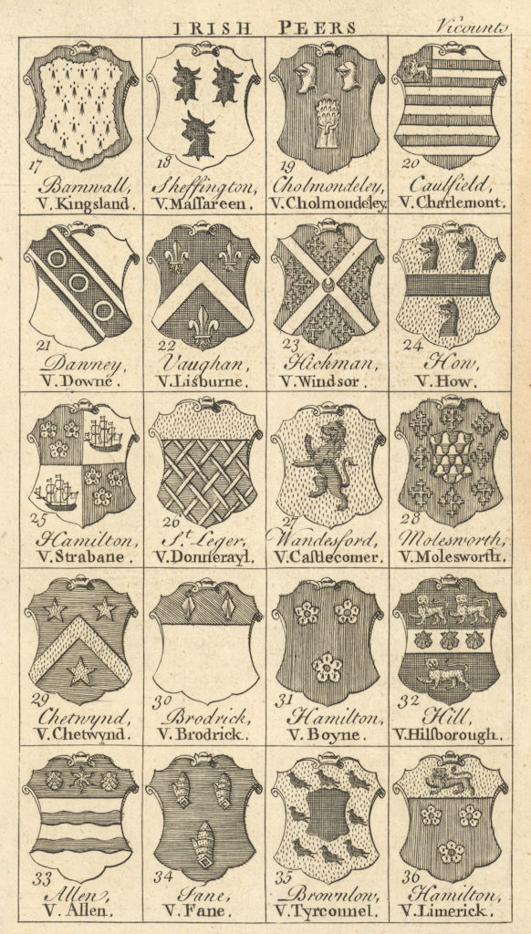 Irish peerage arms Viscounts Kingsland Massaureen Downe Lisburne Strabane 1749