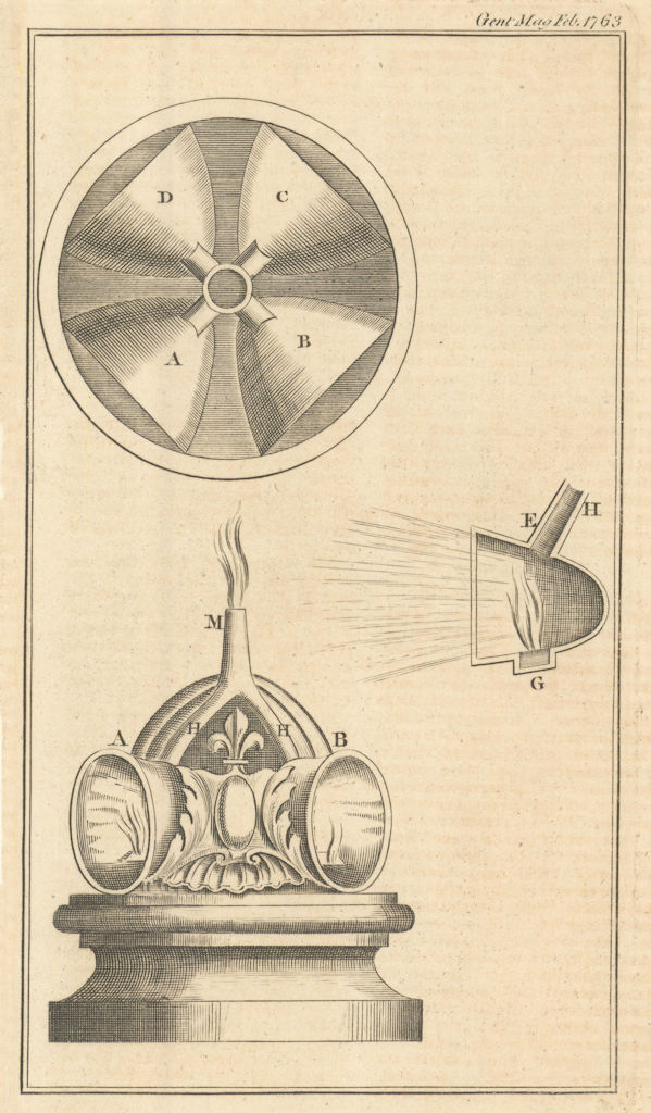 New invented Lamp for lighting Streets. Gentleman's Magazine 1763 old print
