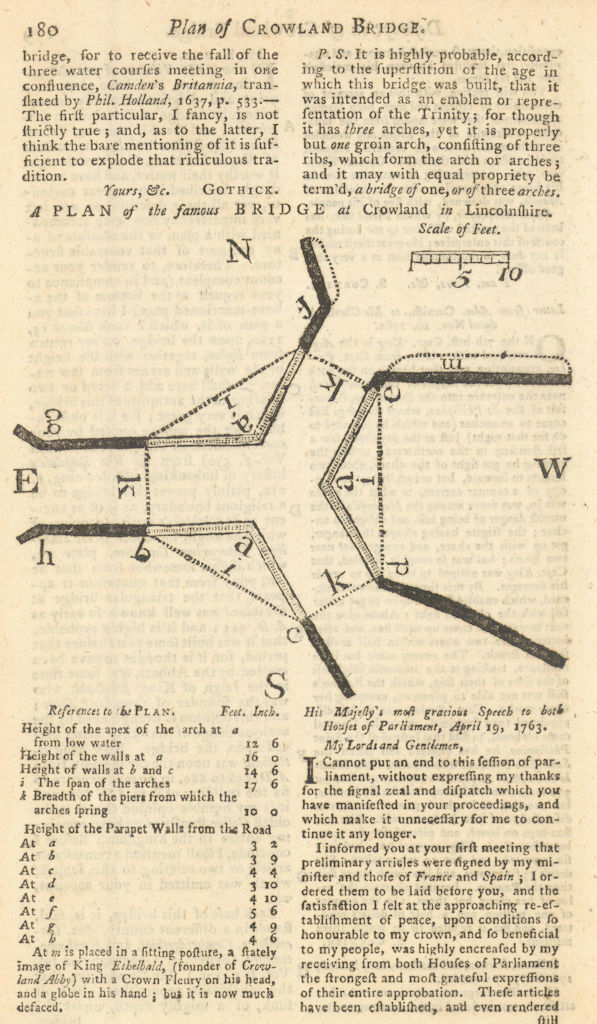 A Plan of the famous Bridge at Crowland, Lincolnshire. Trinity Bridge 1763 map