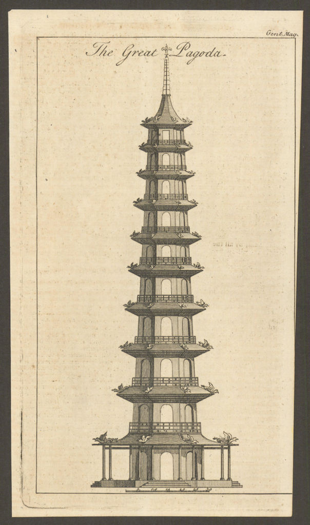 Elevation of the Great Pagoda in Kew Gardens. William Chambers. Gent's Mag 1763