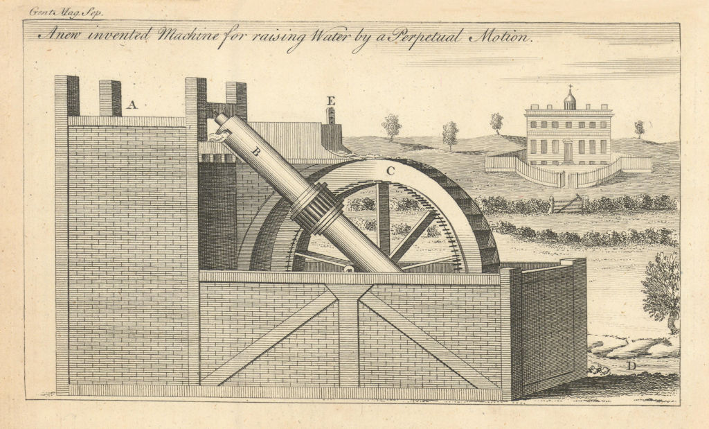 A new invented Machine for raising water by a perpetual motion. Gent's Mag 1763