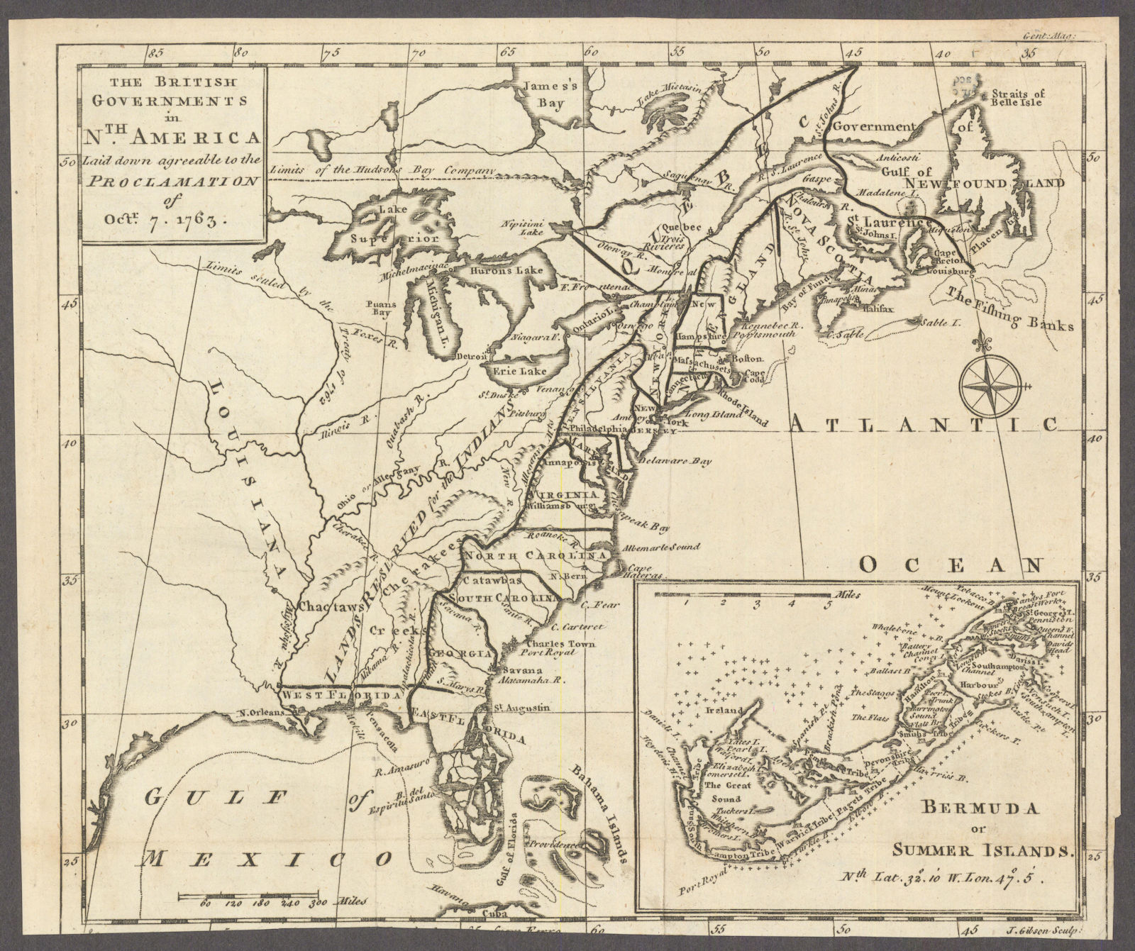 The British Governments in Nth. America, laid down… / Bermuda. GIBSON 1763 map