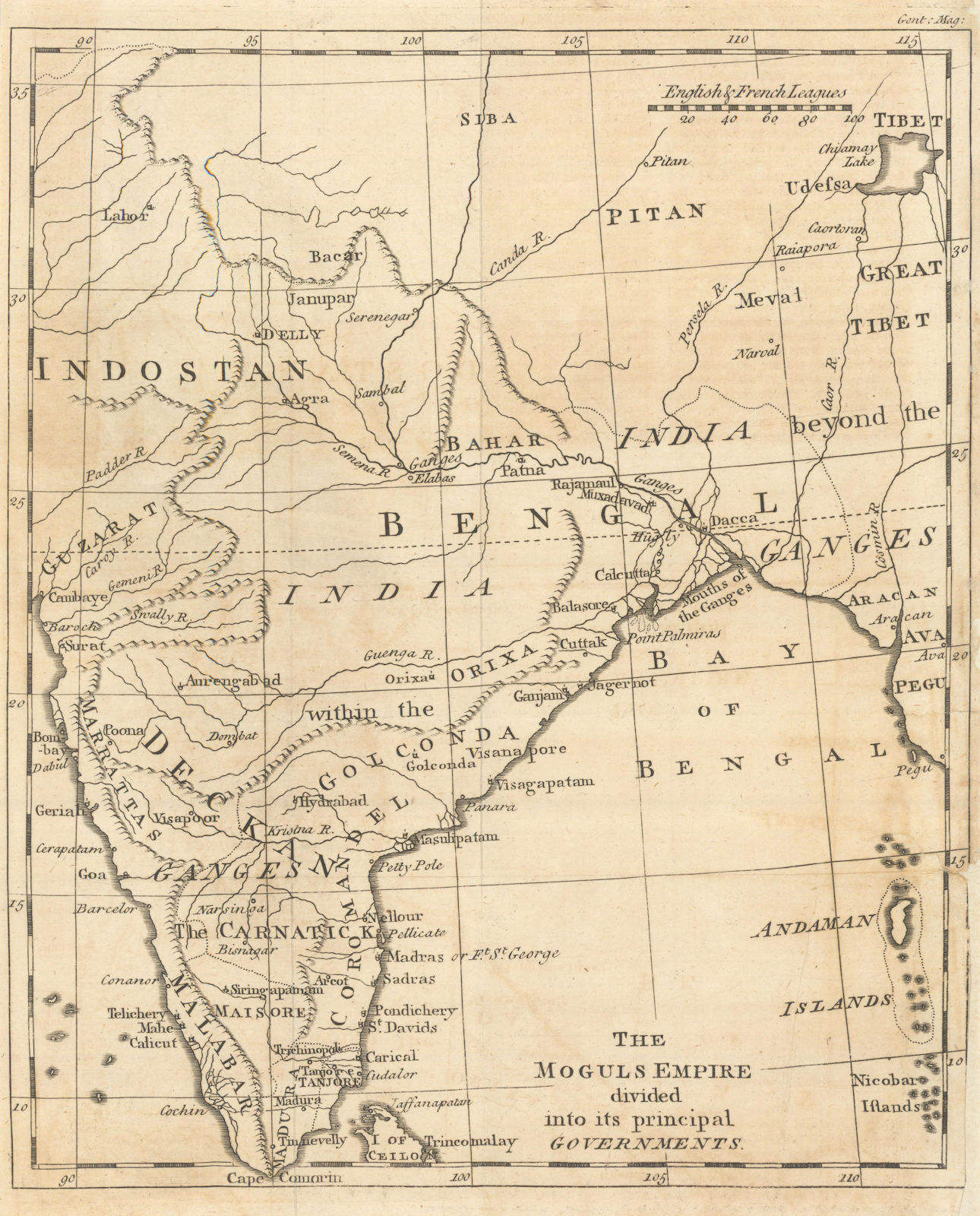 The Moguls Empire divided into its principal Governments. Gent's Mag 1767 map