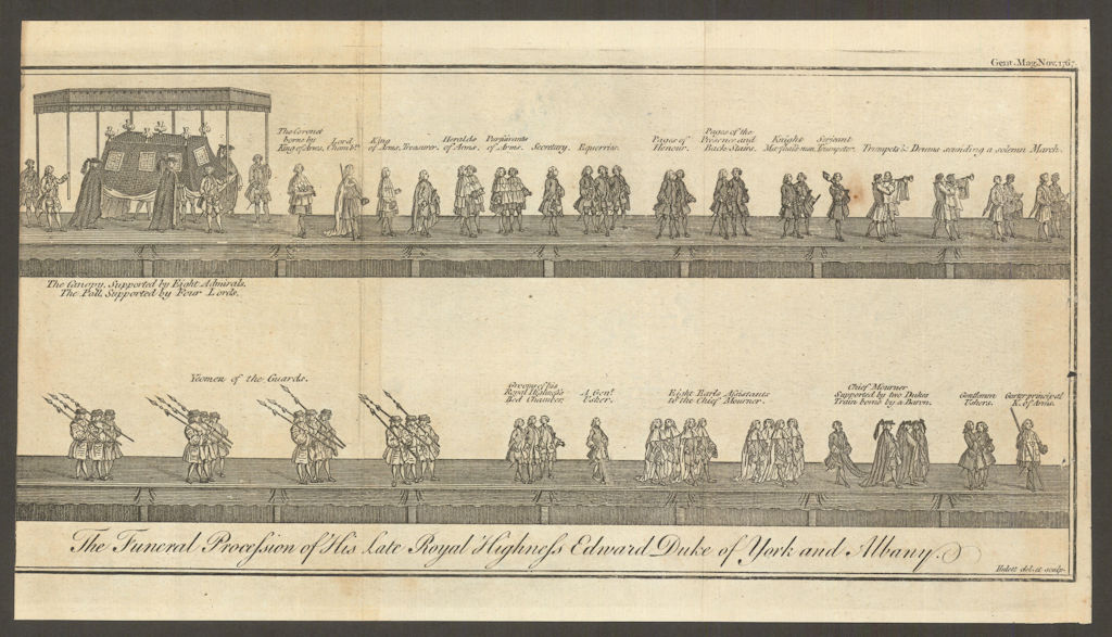 Funeral Procession of HRH Edward Duke of York & Albany. Nov 3rd 1767 old print