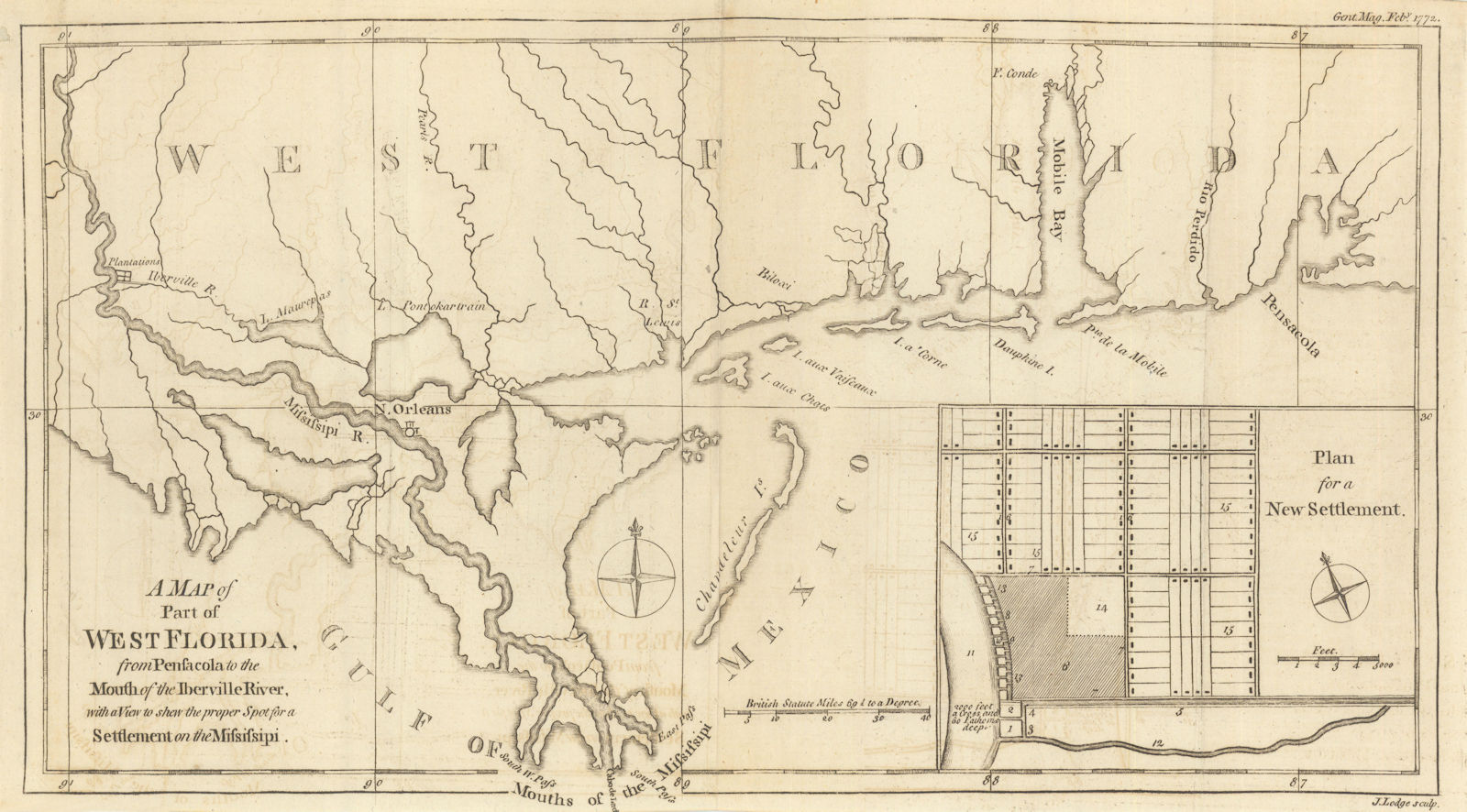 A Map of part of West Florida, from Pensacola to the… Iberville. LODGE 1772