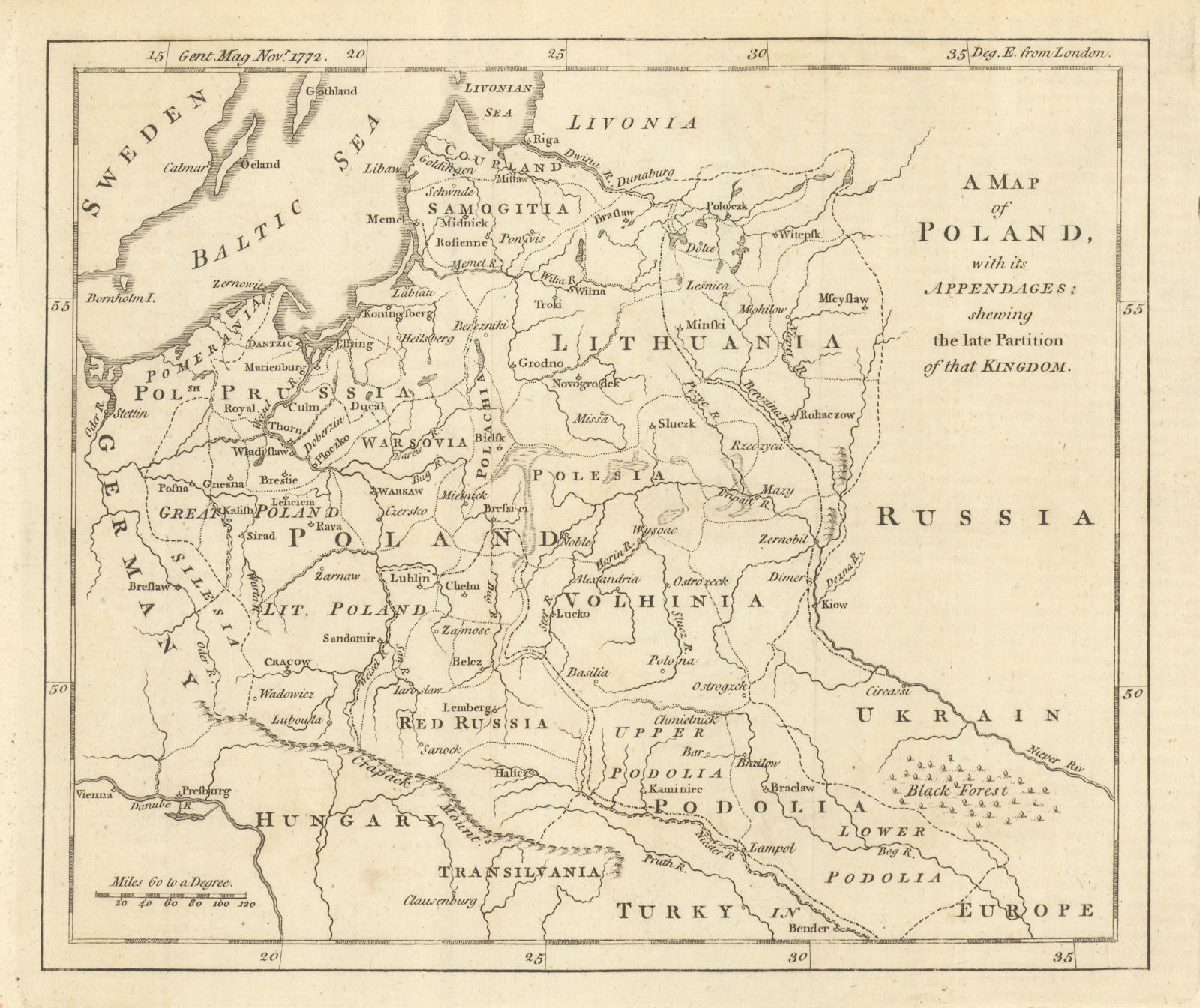 A Map of Poland, with its Appendages, shewing the late partition 1772 old