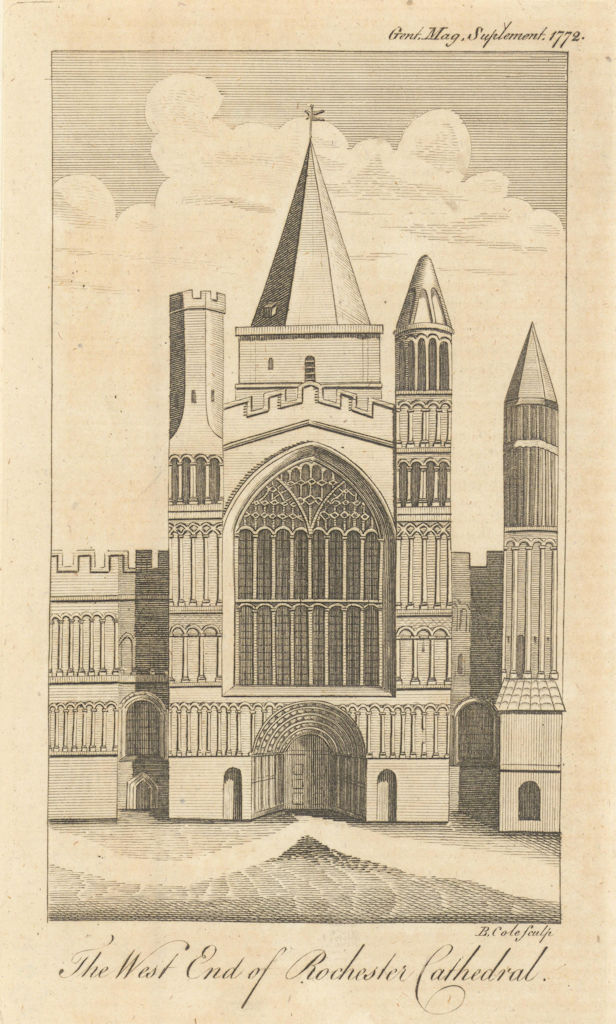Elevation of the west end of the Rochester Cathedral, Kent. Gent's Mag 1772
