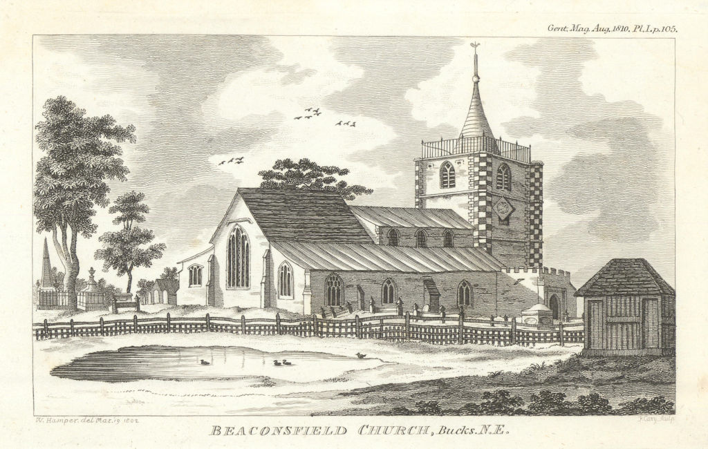 Beaconsfield Church, Buckinghamshire. Gentleman's Magazine 1810 old print