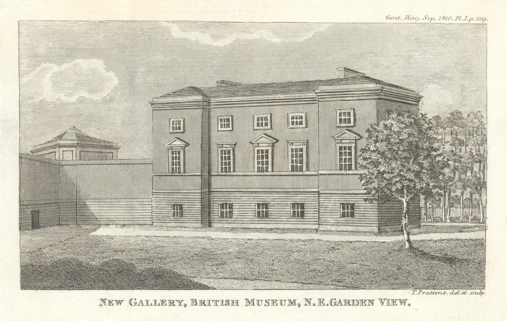 New Gallery, British Museum, N.E Garden View. Gentleman's Magazine 1810 print