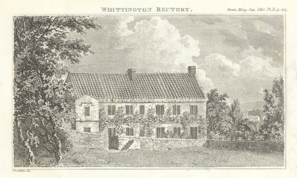 Whittington Rectory in Derbyshire. Gentleman's Magazine 1810 old antique print