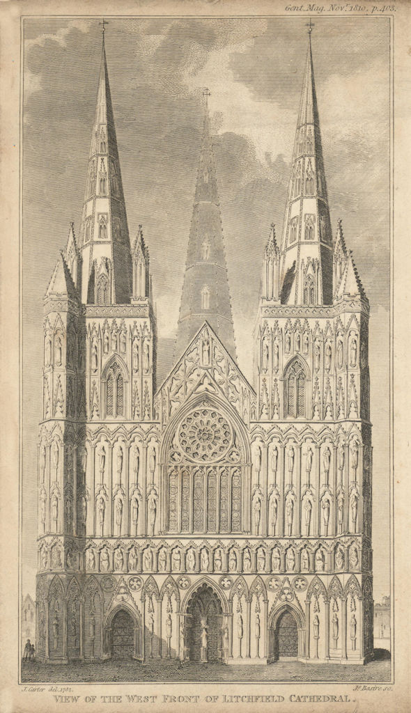 West Front of the Lichfield Cathedral, Staffordshire. Gentleman's Magazine 1810
