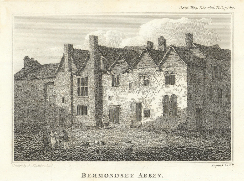 Bermondsey Abbey, Southwark, London. Gentleman's Magazine 1810 old print