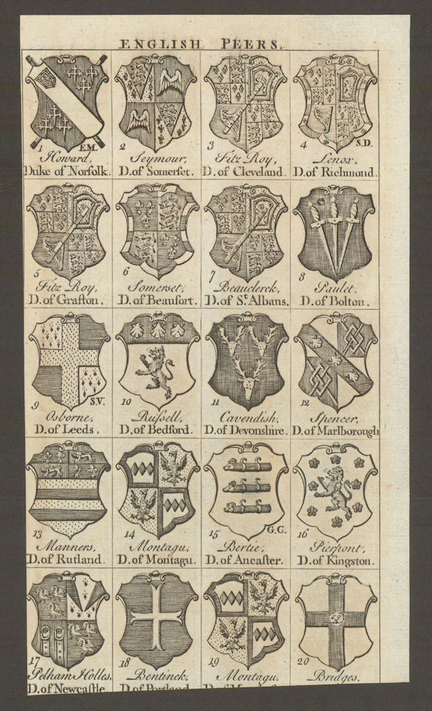 Peerage Arms Dukes of Norfolk Somerset Richmond Grafton Beaufort Bolton… 1747