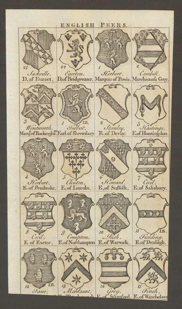 Peerage Arms Earls of Derby Lincoln Suffolk Salisbury Exeter Warwick… 1747