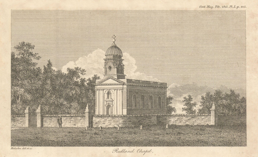 Redland Chapel (Parish Church), Bristol. Built 1742. 1815 old antique print