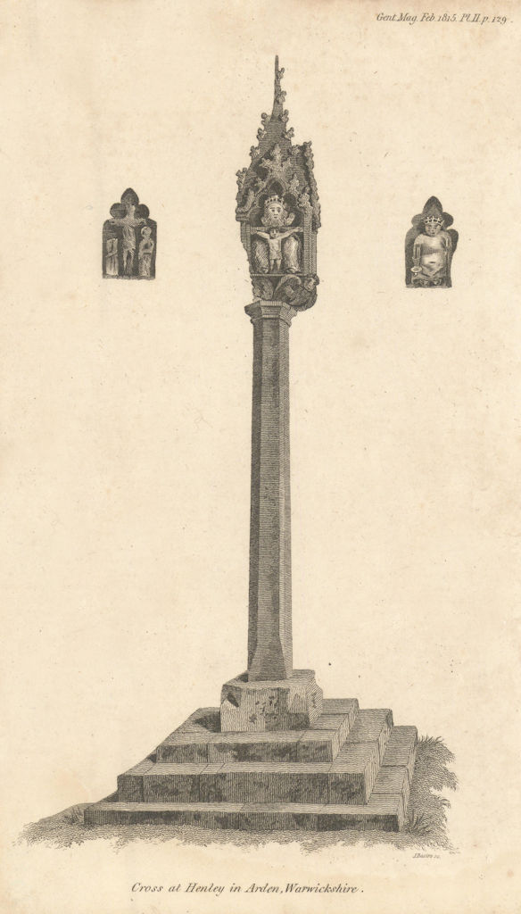 Draft of the Market Cross at Henley in Arden, Warwickshire 1815 old print