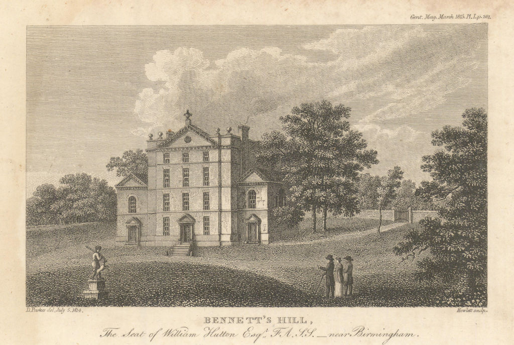 View of Bennett’s Hill, Birmingham, the seat of William Hutton Esq. 1815 print
