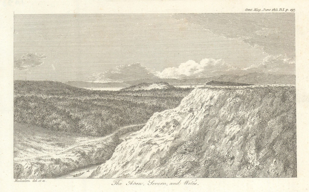 View from Durdham Down, Bristol, of the Avon, Severn and Wales 1815 old print