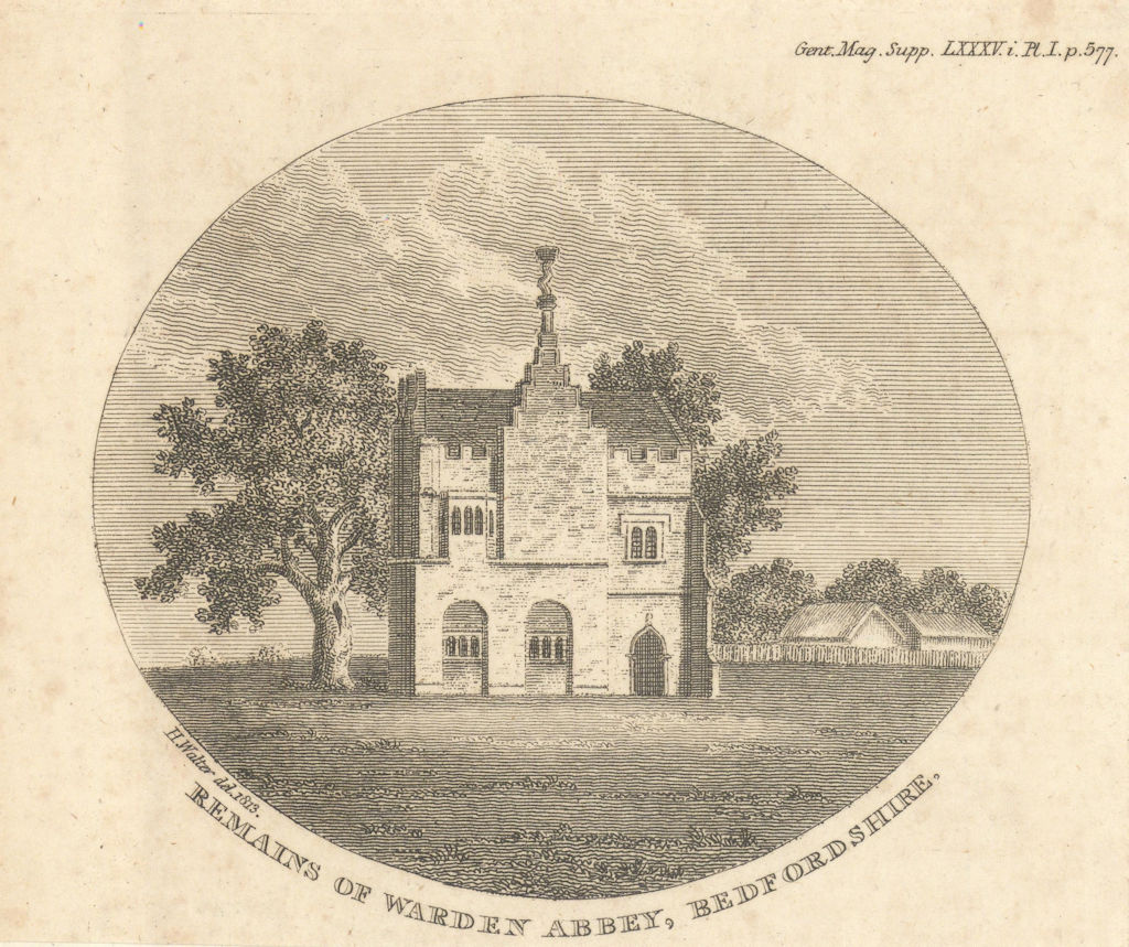 Remains of Warden or Wardon Abbey, Bedfordshire 1815 old antique print picture
