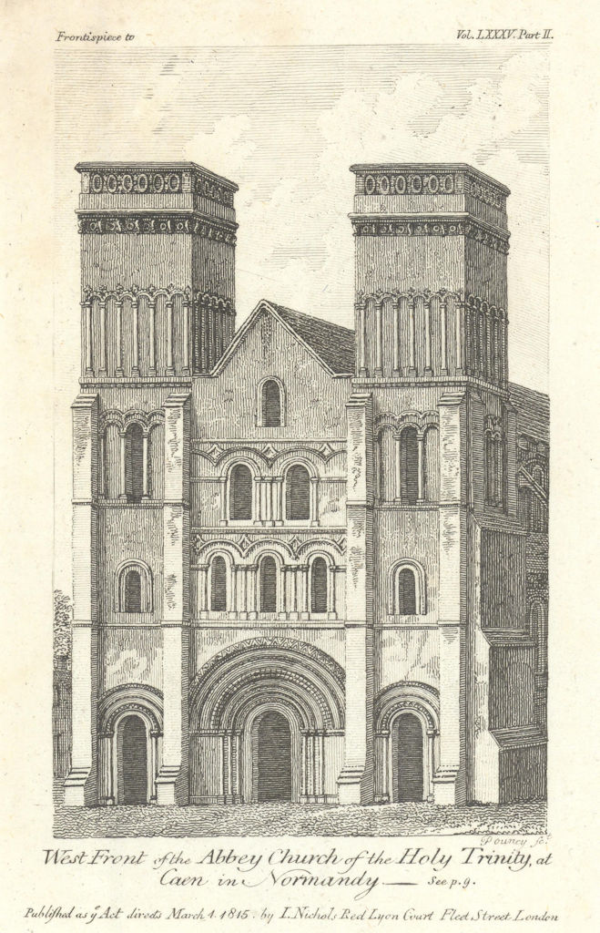 Abbaye de la Sainte-Trinité or Abbaye aux Dames, Caen, Calvados 1815 old print
