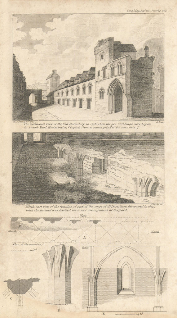 Old Dormitory & crypt in Dean's Yard, Westminster 1815 antique print