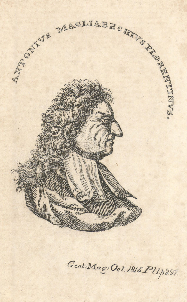Portrait of Antonio Magliabechi, the learned Florentine 1815 old antique print