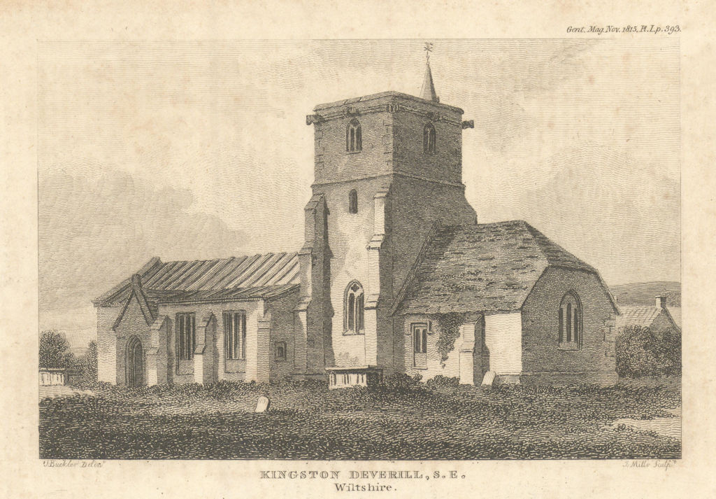 St. Mary's Church, Kingston Deverill, Wiltshire 1815 old antique print picture