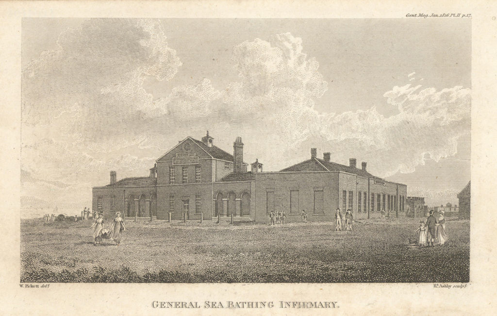 General Sea-bathing Infirmary at Margate, in Kent 1816 old antique print