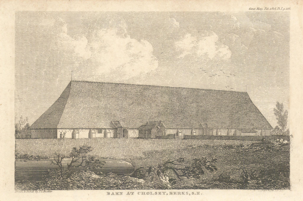The great barn at Cholsey, in Berkshire, now Oxfordshire 1816 old print
