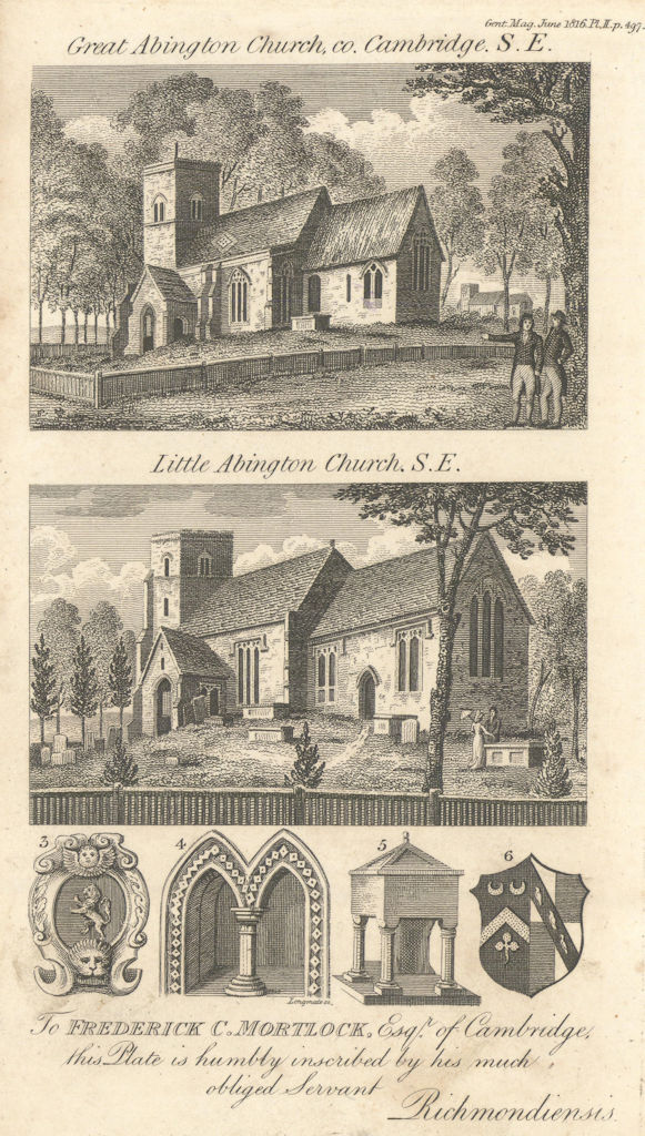 Great Abington & Little Abington St. Mary Churches, Cambridgeshire 1816 print