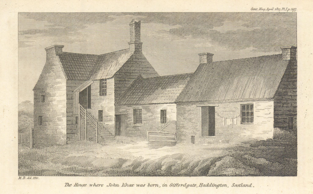 The house where John Knox was born in Giffordgate, Haddington, Scotland 1817