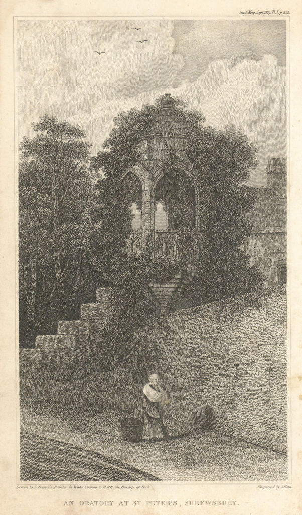 An Oratory at St. Peter's Abbey, Shrewsbury 1817 old antique print picture