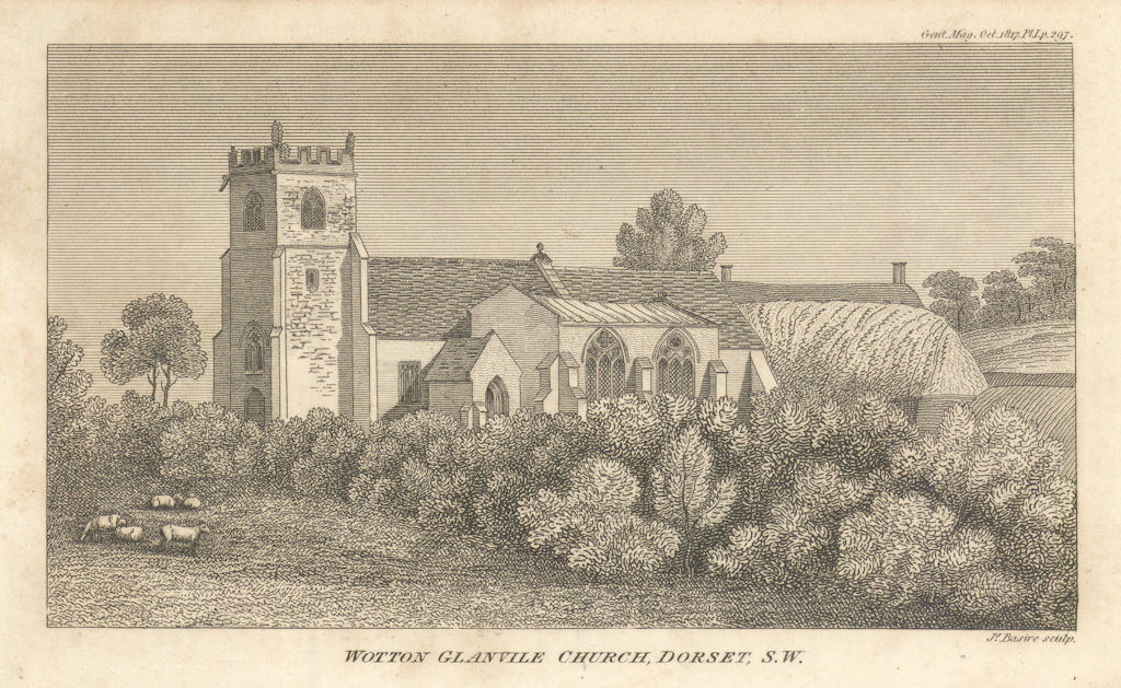 St. Mary the Virgin Church, Glanvilles Wootton, Dorset 1817 old antique print