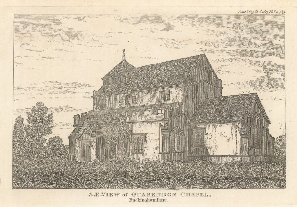 S.E. View of the Chapel of Quarrendon, in Buckinghamshire 1817 old print