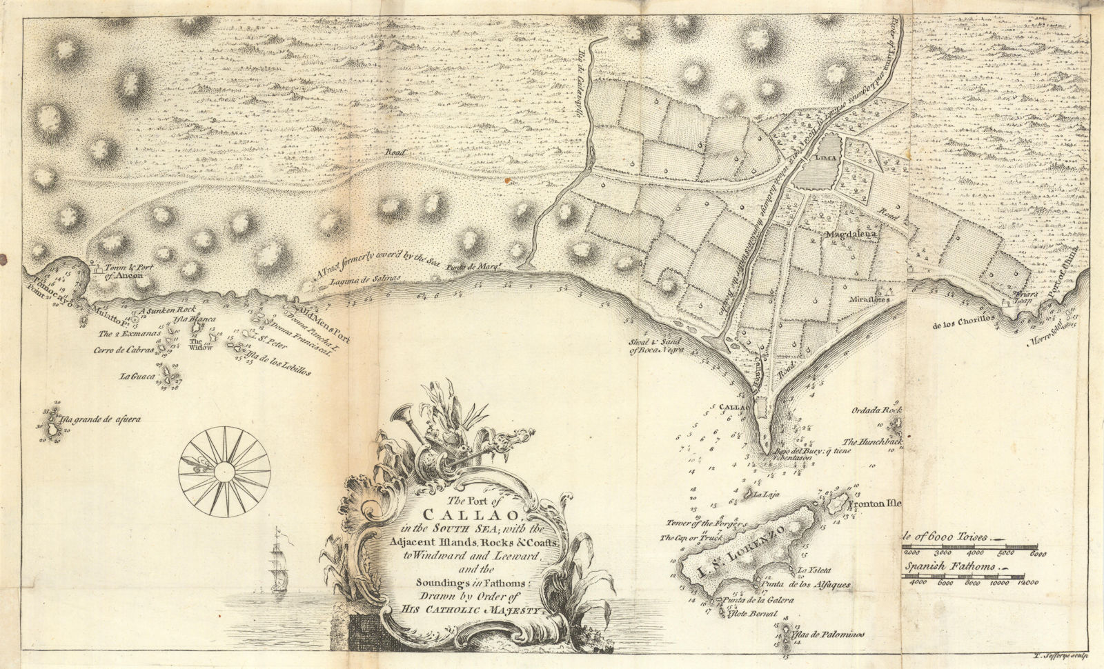 The Port of Callao in the South Sea… Lima, Peru. JEFFERYS / Gent's Mag 1753 map