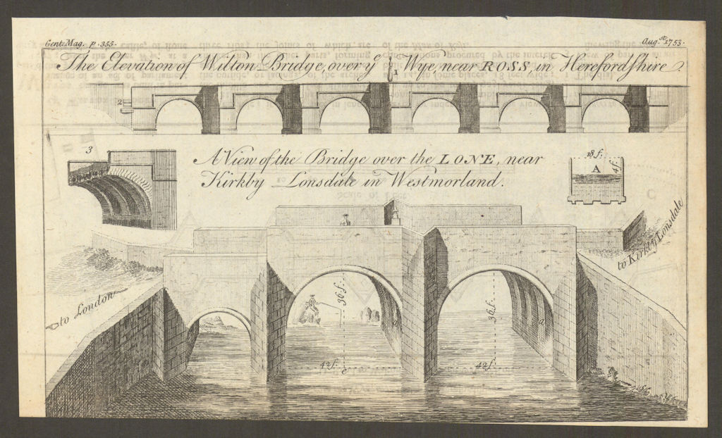 Devils' Bridge over the Lone, Kirkby Lonsdale. Wilton Bridge, Ross-on-Wye 1753