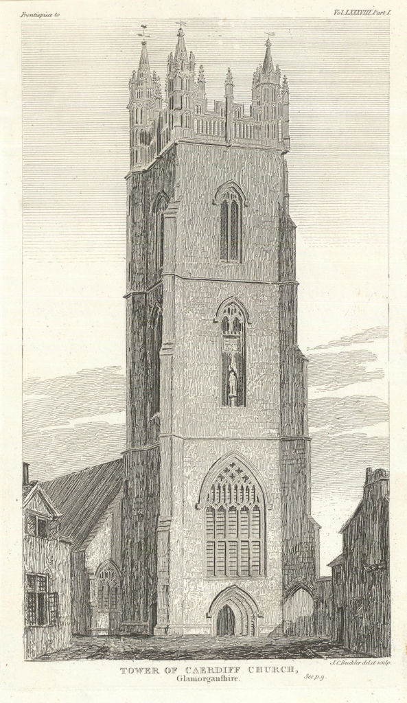 St. John the Baptist Church, Cardiff. Gentleman's Magazine 1818 old print