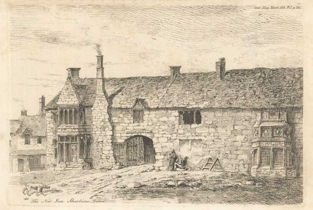 View of The New Inn, Sherborne, Dorset. Gentleman's Magazine 1818 old print