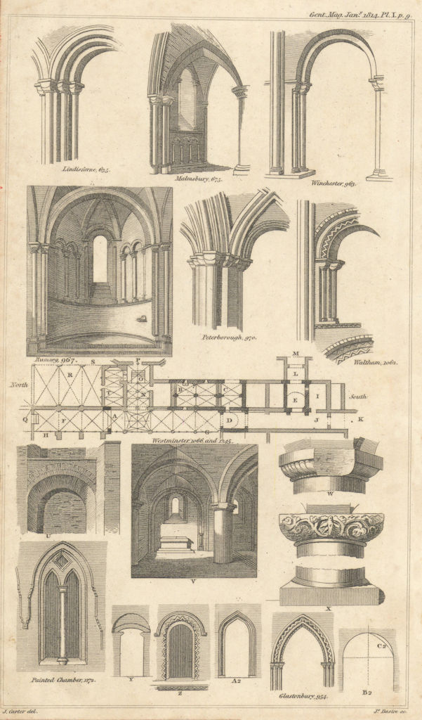 Early English architecture. Lindisfarne Winchester Westminster Glastonbury 1814
