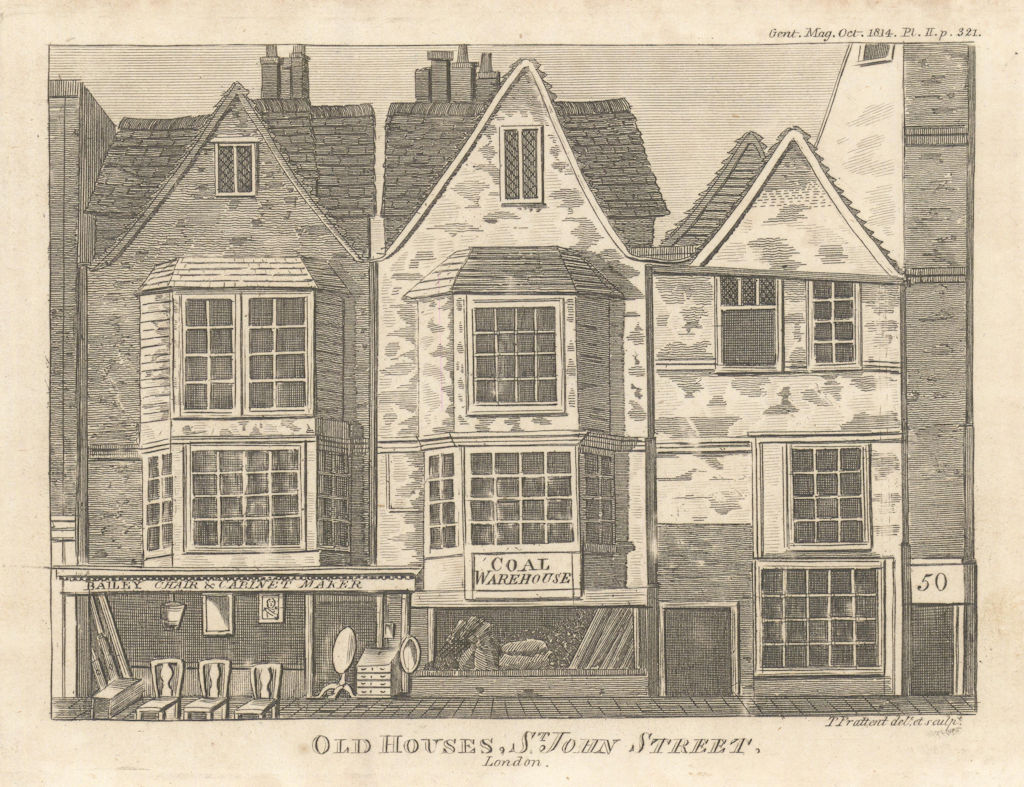 Old Houses, 50-56 St John Street, Clerkenwell, London. Gentleman's Magazine 1814