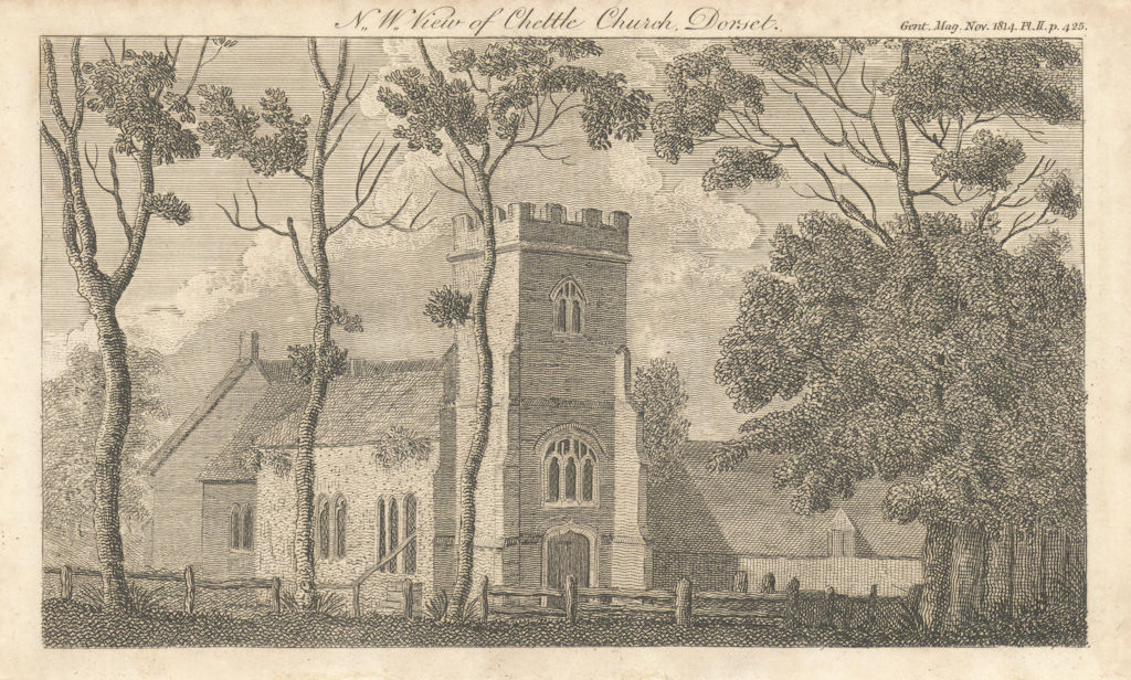 St Mary’s Church, Chettle, Dorset. Gentleman's Magazine 1814 old antique print