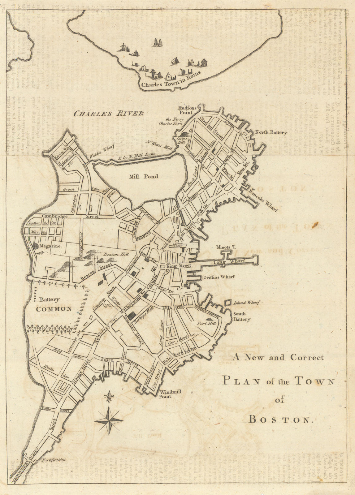A new and correct plan of the town of Boston. Massachusetts. Gent's Mag 1775 map