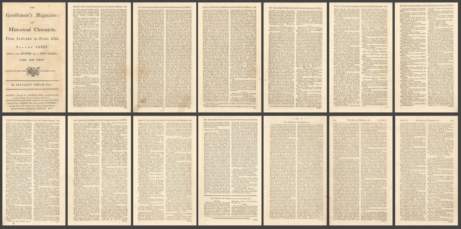 Battle of Waterloo. Duke of Wellington's dispatches. Gent's Mag. June 1815