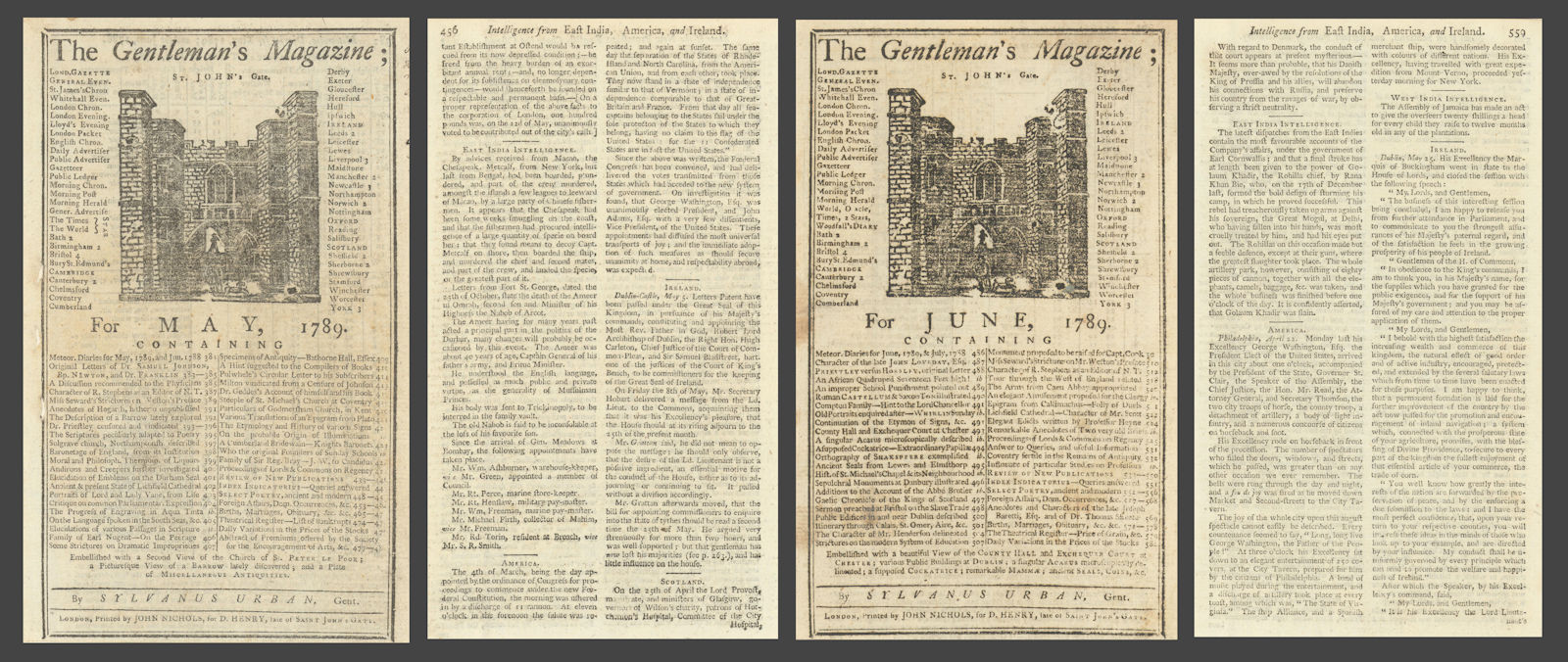 News report George Washington election 1st US President & inaugural journey 1789