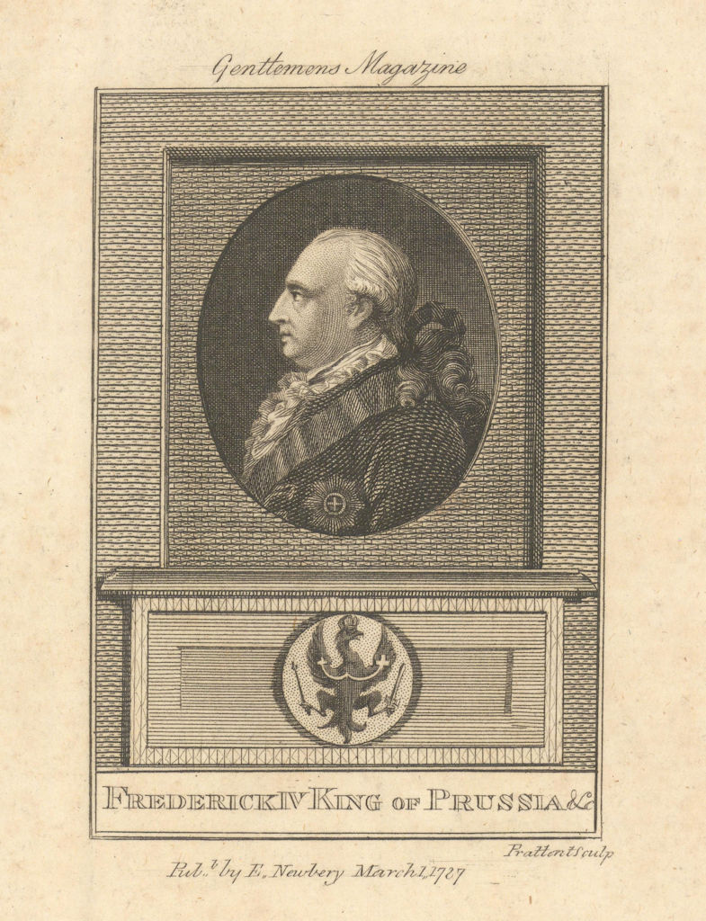 Portrait of Frederick IV. King of Prussia. Gent's Mag 1787 old antique print