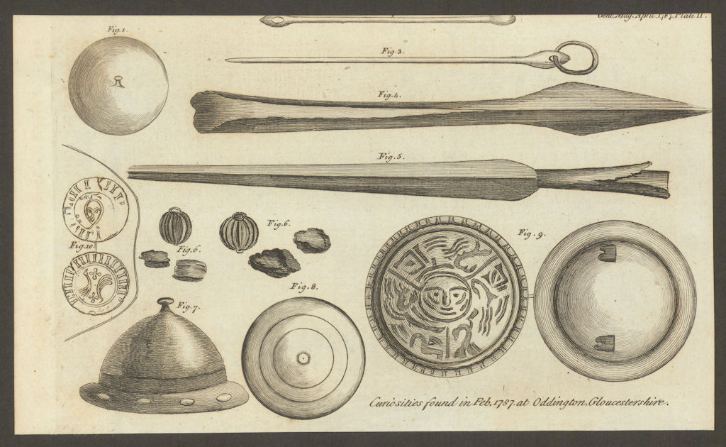 Curiosities found in a Barrow at Oddington, Gloucestershire. Irish coin 1787