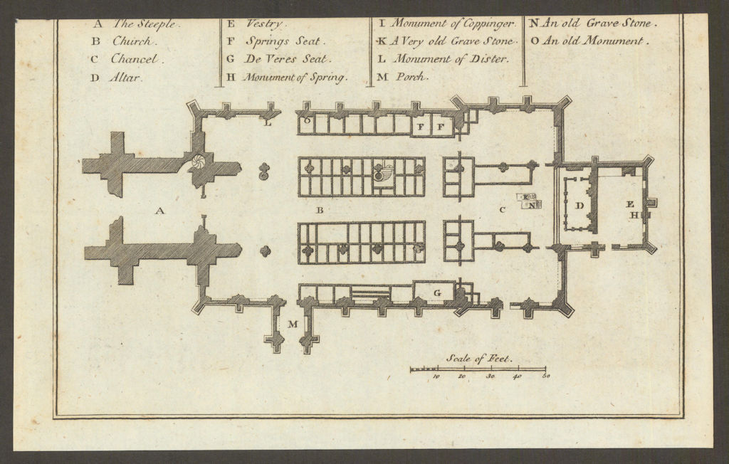 Plan of St Peter and St Paul's Church, Lavenham, Suffolk. Gent's Mag 1787
